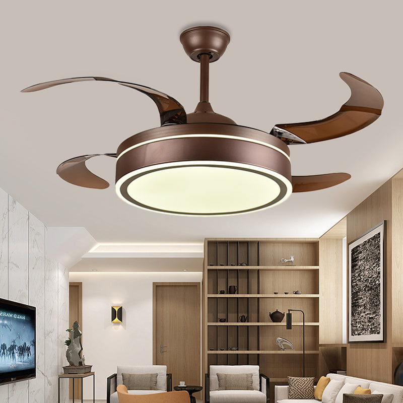 Coffee Ring Ceiling Fan Light Minimalism Acrylic LED Living Room Semi Mount Lighting with 4 Brown Blades, 42