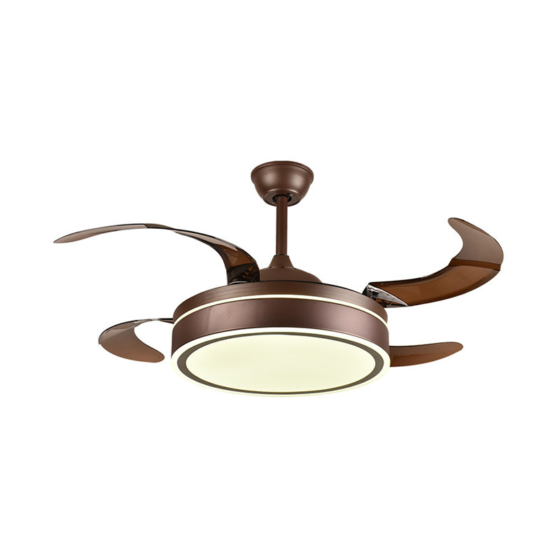 Coffee Ring Ceiling Fan Light Minimalism Acrylic LED Living Room Semi Mount Lighting with 4 Brown Blades, 42