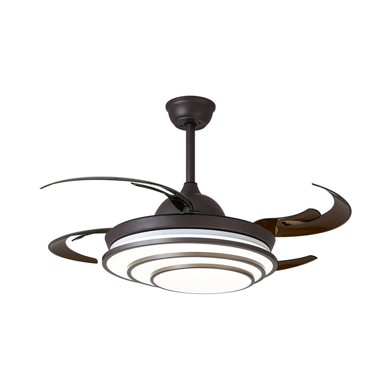 Circle Acrylic Ceiling Fan Light Modern LED Living Room Semi Flush Mount in Dark Coffee with 4 Brown Blades, 42