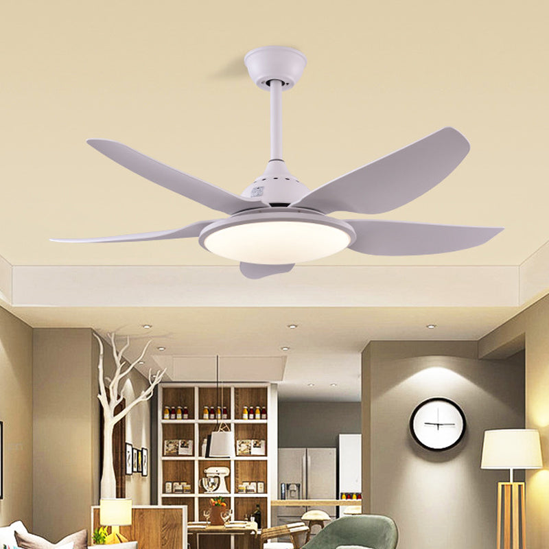 Modern Round Fan Lamp LED Acrylic 5 Blades Semi-Flush Ceiling Light in White for Living Room, 44