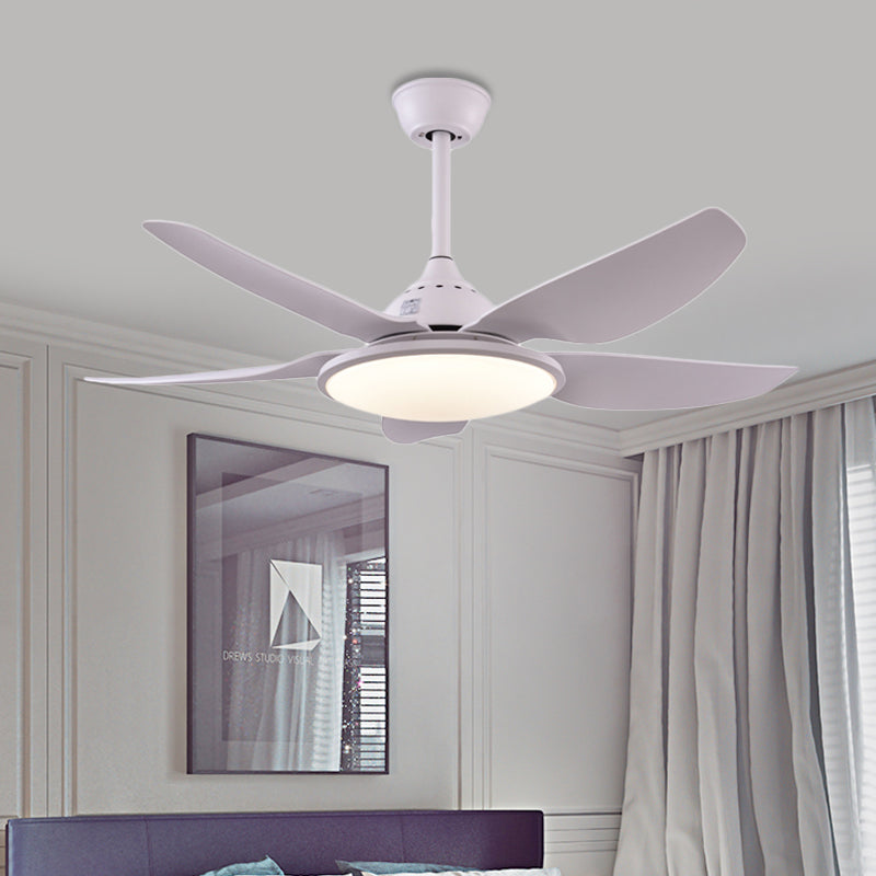 Modern Round Fan Lamp LED Acrylic 5 Blades Semi-Flush Ceiling Light in White for Living Room, 44