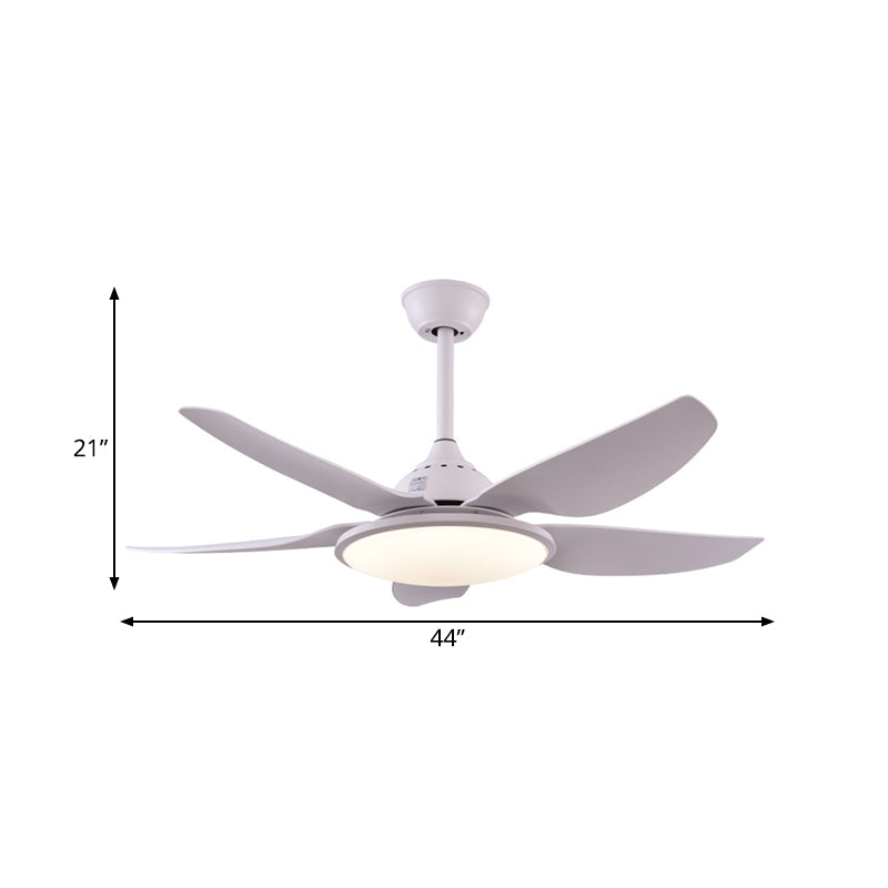 Modern Round Fan Lamp LED Acrylic 5 Blades Semi-Flush Ceiling Light in White for Living Room, 44