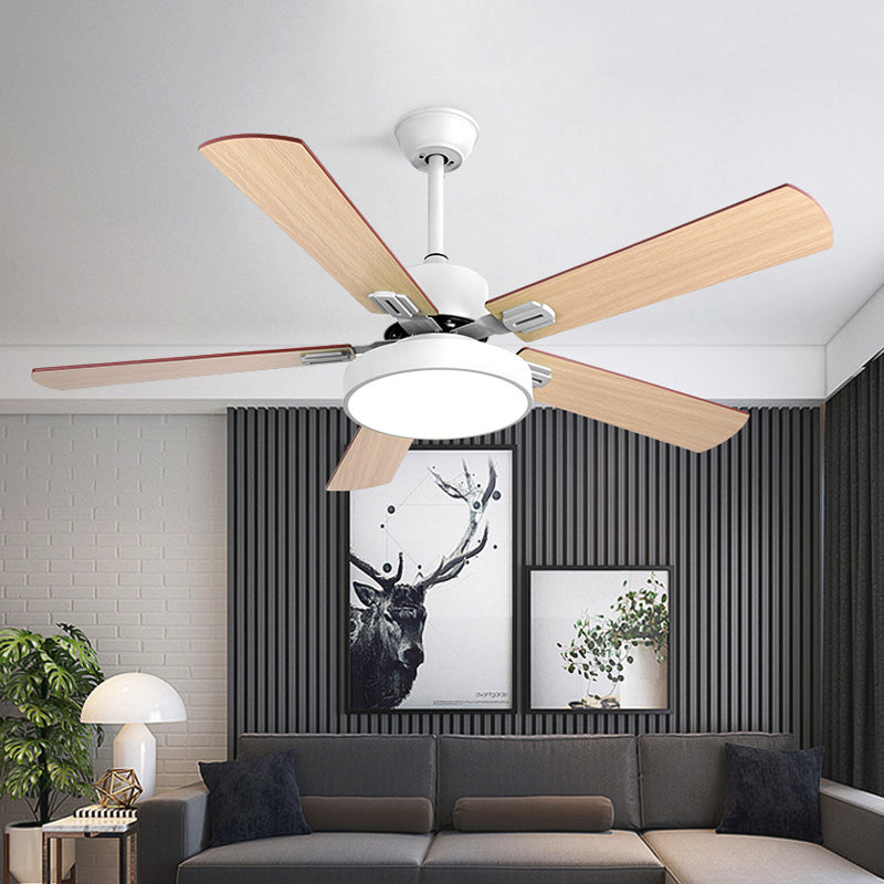 Circle Bedroom Ceiling Fan Lighting Modernism Metal LED Grey/White Semi Flush Mount Light Fixture with 5 Wood Blades, 52