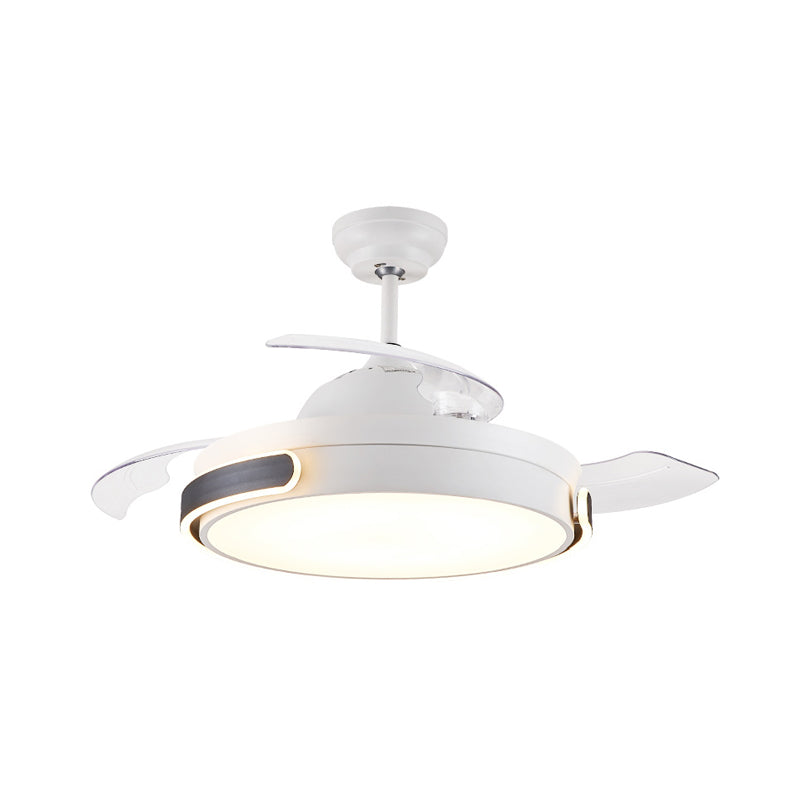 Acrylic Drum 3 Blades Pendant Fan Light Modern Living Room LED Semi Flush Mount Lamp in White with Remote Control, 36