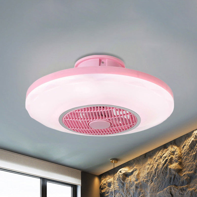 Modern LED Hanging Fan Lighting White/Pink/Blue Oval Flush Mounted Lamp with Acrylic Shade for Dining Room, 19.5