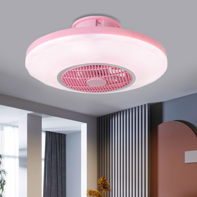 Modern LED Hanging Fan Lighting White/Pink/Blue Oval Flush Mounted Lamp with Acrylic Shade for Dining Room, 19.5