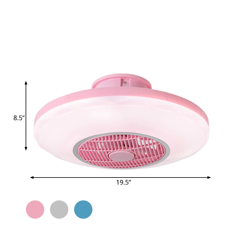 Modern LED Hanging Fan Lighting White/Pink/Blue Oval Flush Mounted Lamp with Acrylic Shade for Dining Room, 19.5