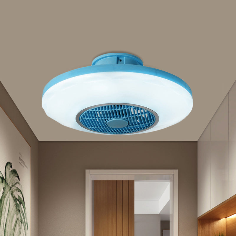 Modern LED Hanging Fan Lighting White/Pink/Blue Oval Flush Mounted Lamp with Acrylic Shade for Dining Room, 19.5