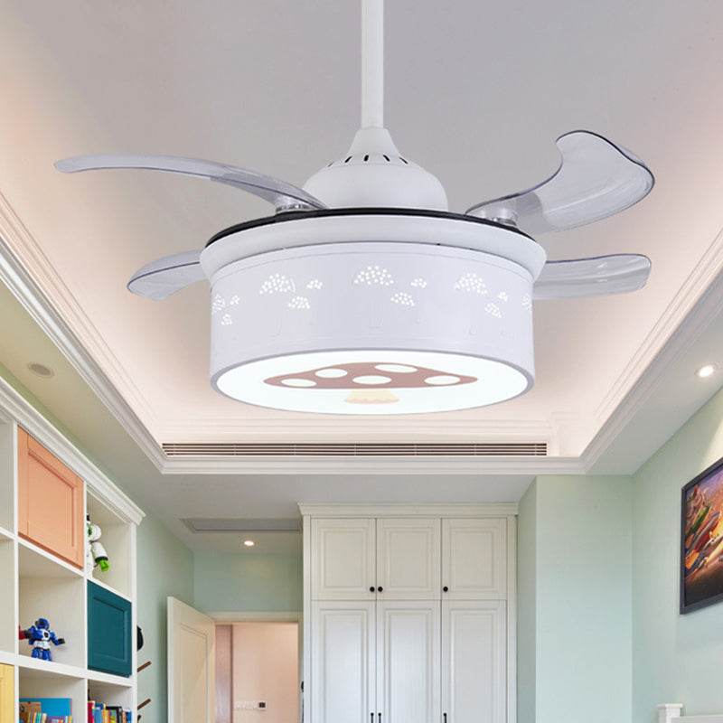 Drum 4 Blades Ceiling Fan Light Kids Metal Living Room 36.5