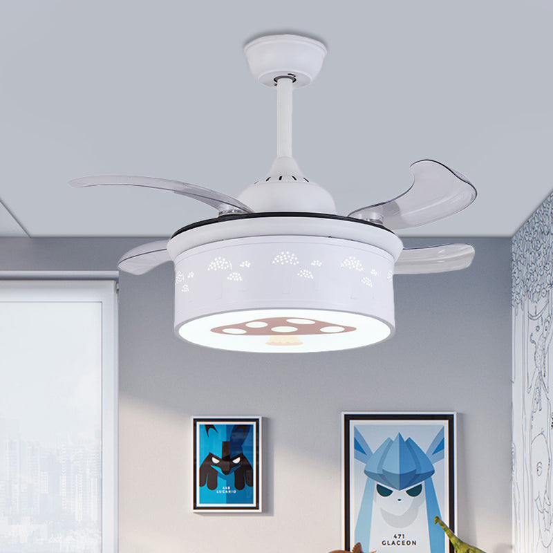 Drum 4 Blades Ceiling Fan Light Kids Metal Living Room 36.5