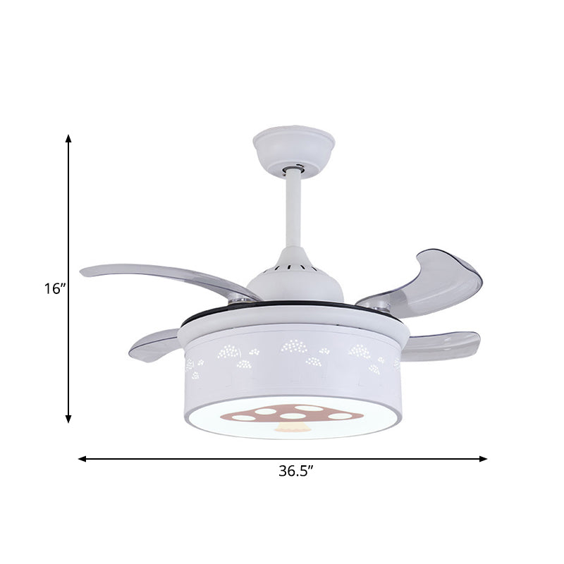 Drum 4 Blades Ceiling Fan Light Kids Metal Living Room 36.5