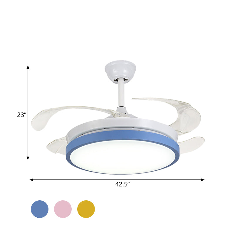 Circular Acrylic Semi Flush Ceiling Lamp Modern Pink/Blue/Yellow 42.5