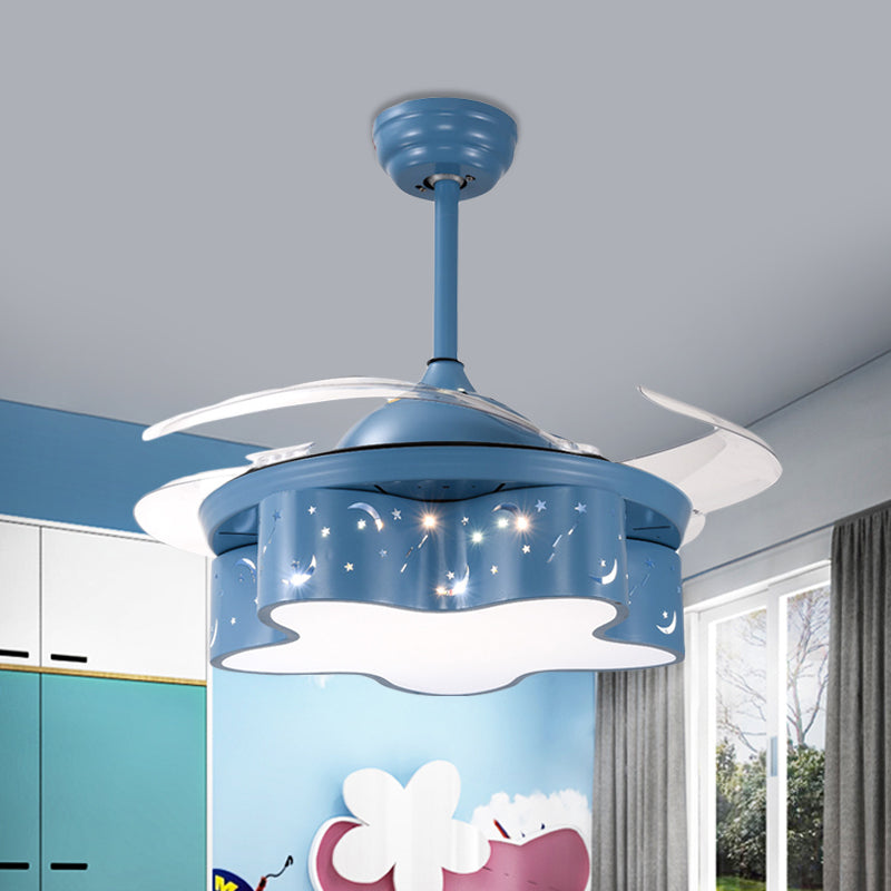 Star Shape Bedroom Pendant Fan Lighting Metal Nordic Kids 4 Clear Blades LED Semi Flushmount in White/Pink/Blue, 66