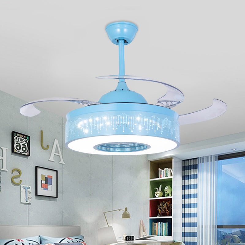 4 Blades Metallic Ring Semi Flush Lighting Modern 36