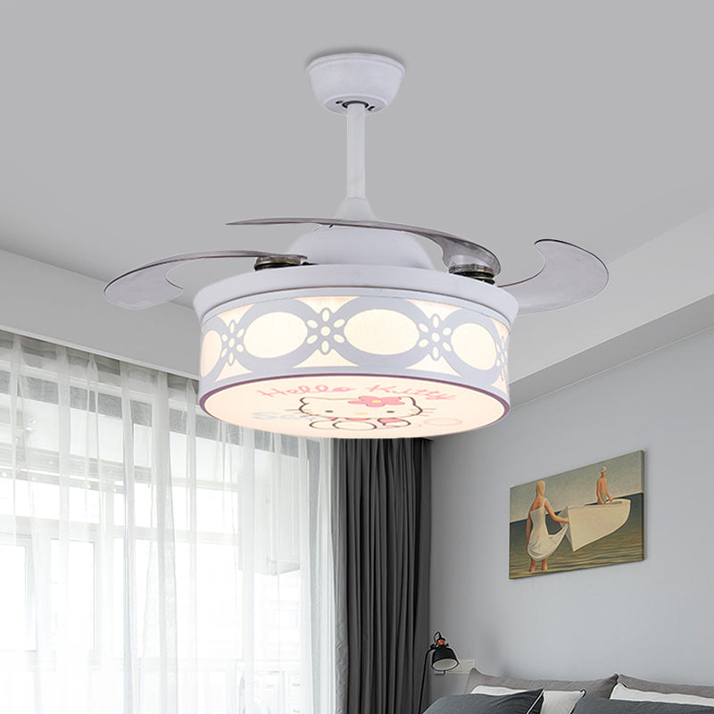 4 Blades Drum Semi Flush Mount Lamp Kids Metal Bedroom 36