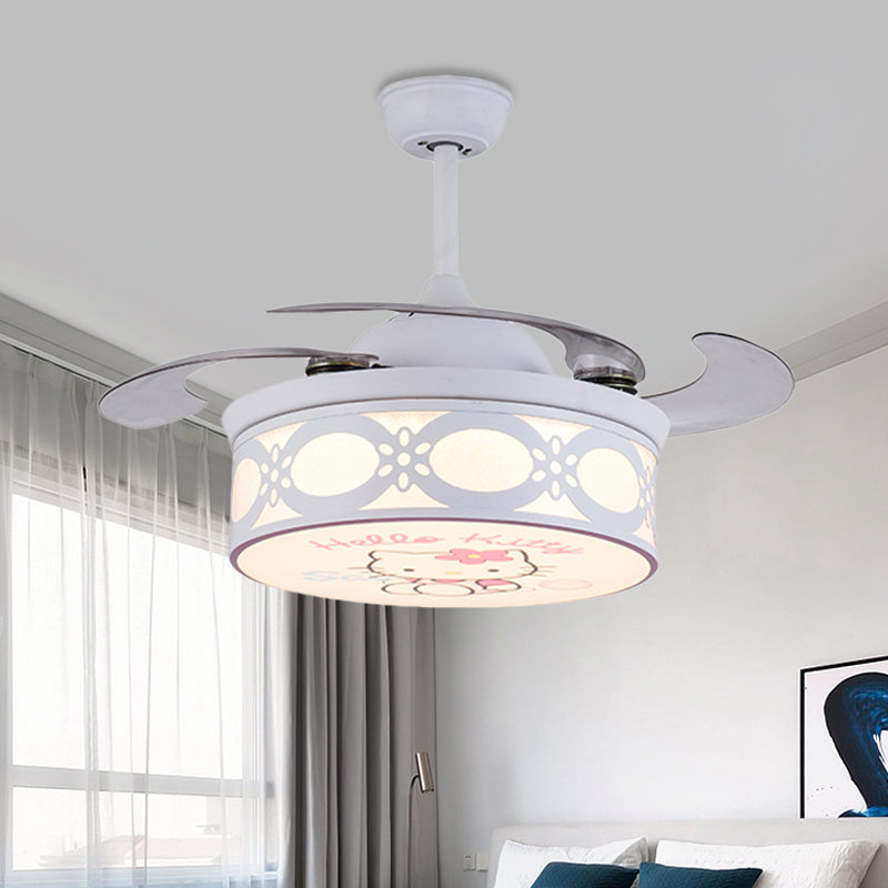 4 Blades Drum Semi Flush Mount Lamp Kids Metal Bedroom 36