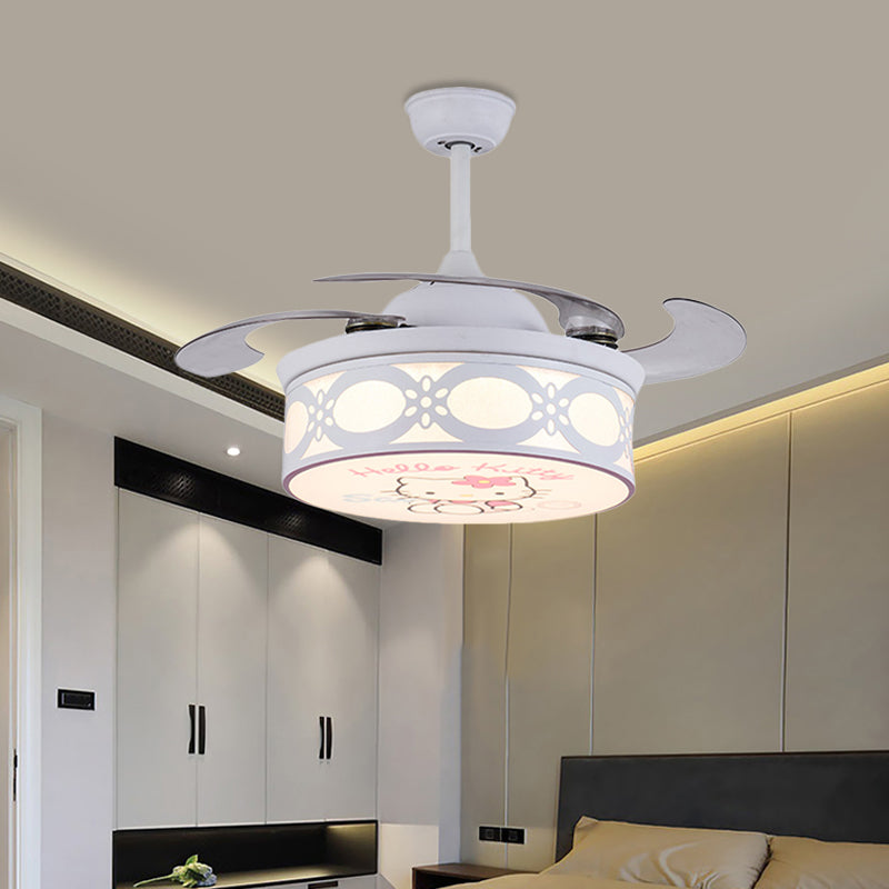 4 Blades Drum Semi Flush Mount Lamp Kids Metal Bedroom 36