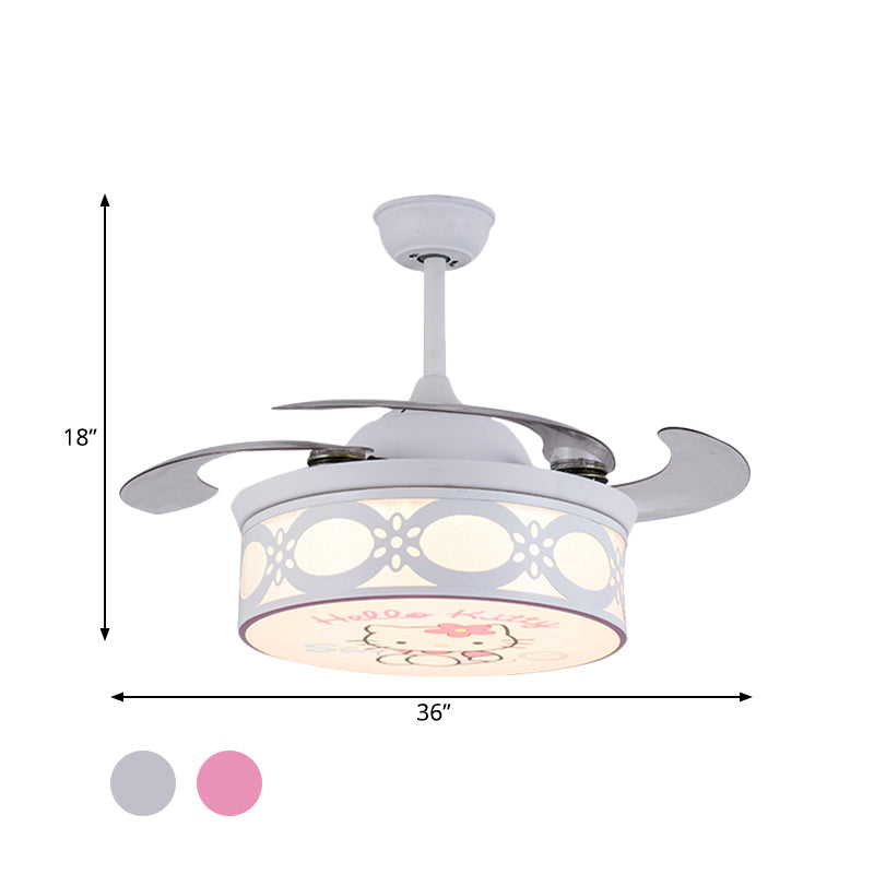 4 Blades Drum Semi Flush Mount Lamp Kids Metal Bedroom 36