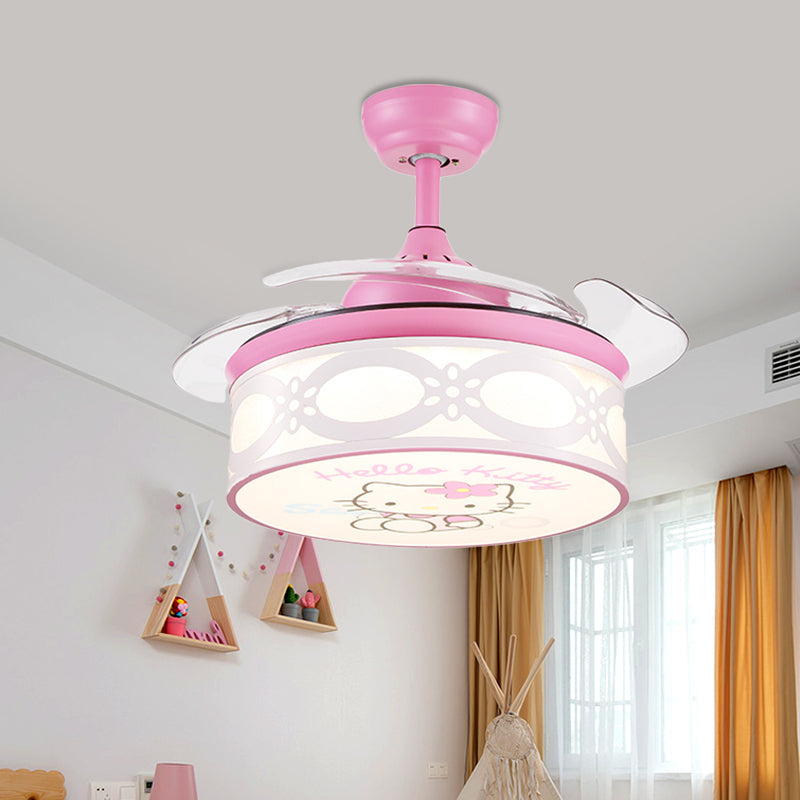 4 Blades Drum Semi Flush Mount Lamp Kids Metal Bedroom 36