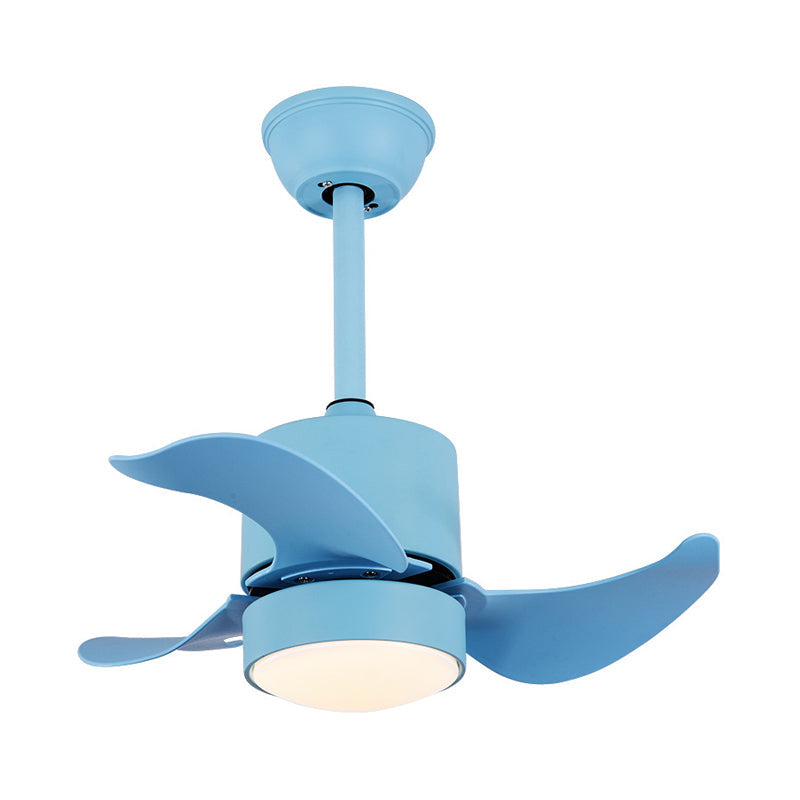 Blue Cylinder Semi Flush Lighting Modernism LED Metal Hanging Fan Lamp Kit with 3 Blades, 24.5