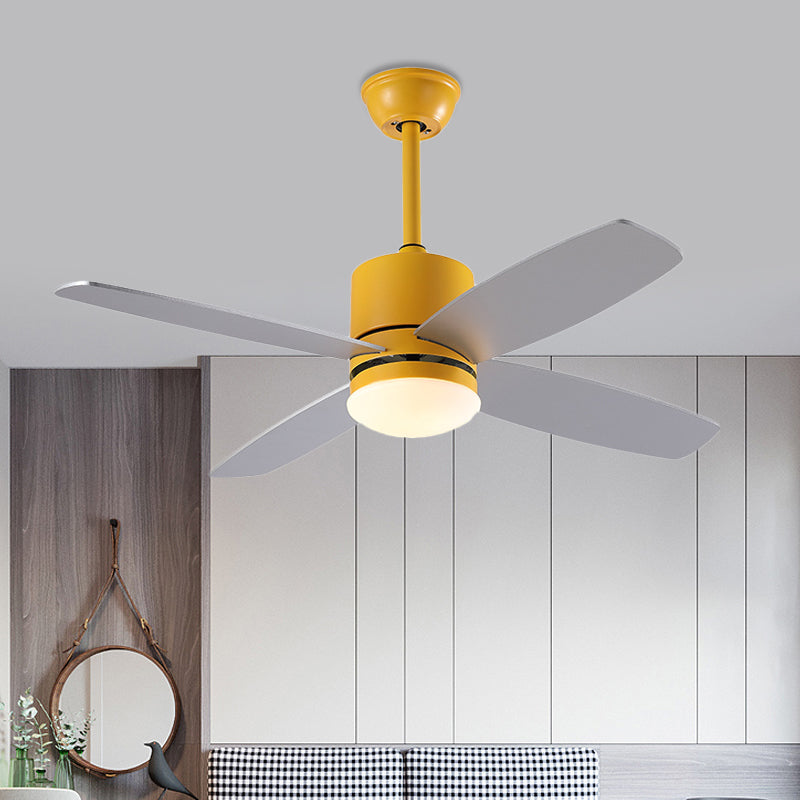 Cylinder Semi Flush Mounted Lamp Modern Metallic Green/Grey/Yellow 4 Blades LED Hanging Fan Light, 42