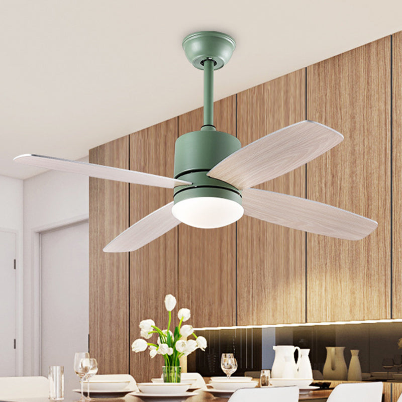 Cylinder Semi Flush Mounted Lamp Modern Metallic Green/Grey/Yellow 4 Blades LED Hanging Fan Light, 42