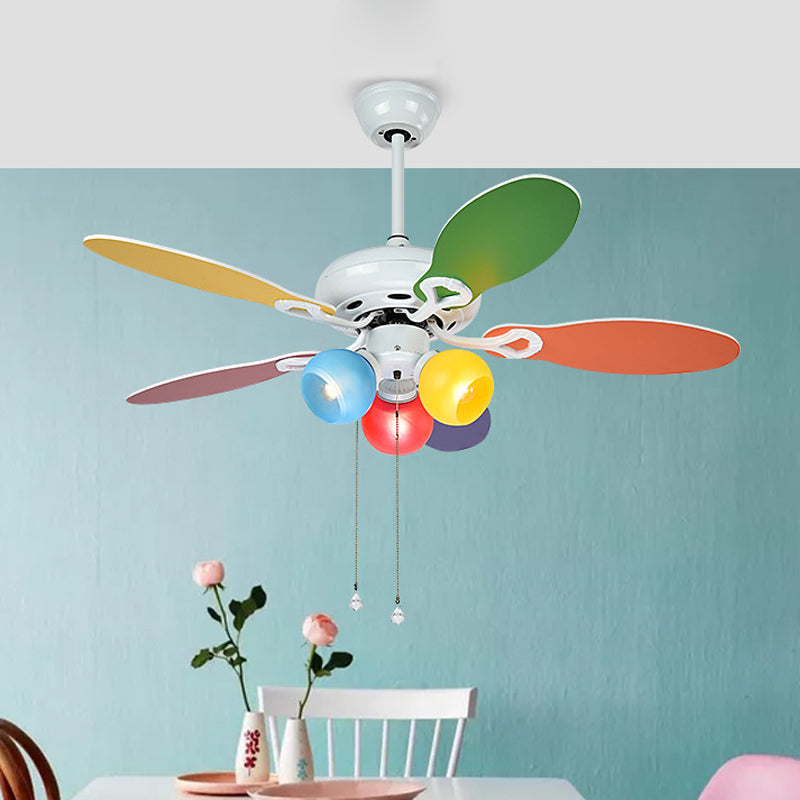 Globe Ceiling Fan Lighting Kids Style Blue-Red-Yellow Glass 3 Lights 42