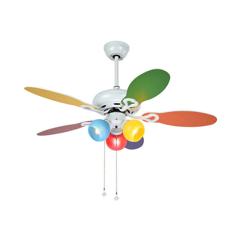 Globe Ceiling Fan Lighting Kids Style Blue-Red-Yellow Glass 3 Lights 42