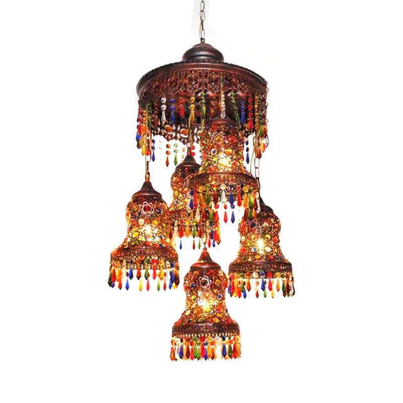 Metal Copper Ceiling Chandelier Curved 5 Bulbs Art Deco Down Lighting Pendant for Bedroom Clearhalo 'Ceiling Lights' 'Chandeliers' Lighting' options 404001