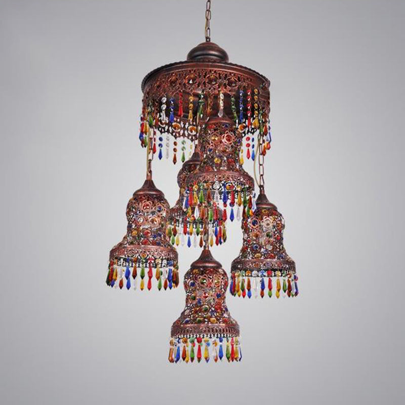 Metal Copper Ceiling Chandelier Curved 5 Bulbs Art Deco Down Lighting Pendant for Bedroom Clearhalo 'Ceiling Lights' 'Chandeliers' Lighting' options 404002