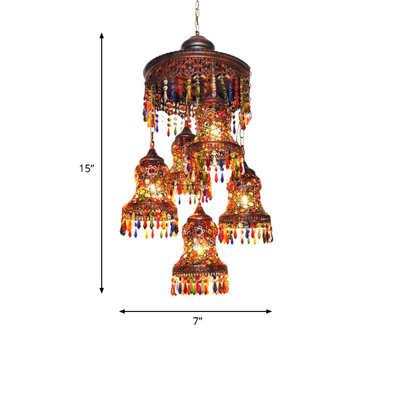 Metal Copper Ceiling Chandelier Curved 5 Bulbs Art Deco Down Lighting Pendant for Bedroom Clearhalo 'Ceiling Lights' 'Chandeliers' Lighting' options 404003