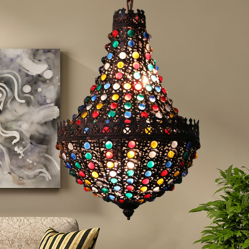 Metal Teardrop Chandelier Light Fixture Decorative 2 Lights Restaurant Hanging Lamp in Black Clearhalo 'Ceiling Lights' 'Chandeliers' Lighting' options 404010