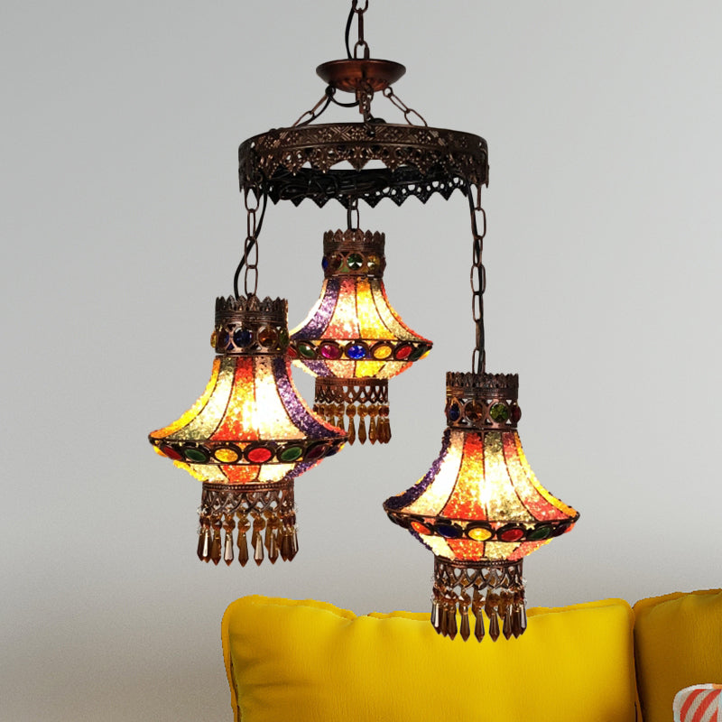 Bohemian Lantern Pendant Chandelier 3/4 Heads Metal Hanging Ceiling Light in Copper for Restaurant Clearhalo 'Ceiling Lights' 'Chandeliers' Lighting' options 404015