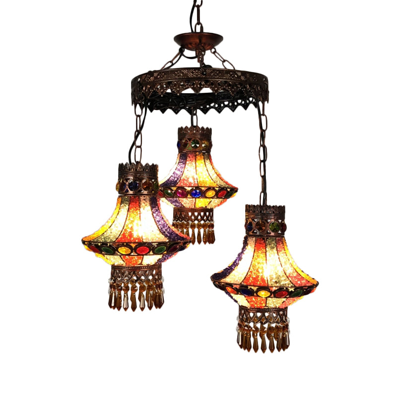 Bohemian Lantern Pendant Chandelier 3/4 Heads Metal Hanging Ceiling Light in Copper for Restaurant Clearhalo 'Ceiling Lights' 'Chandeliers' Lighting' options 404016