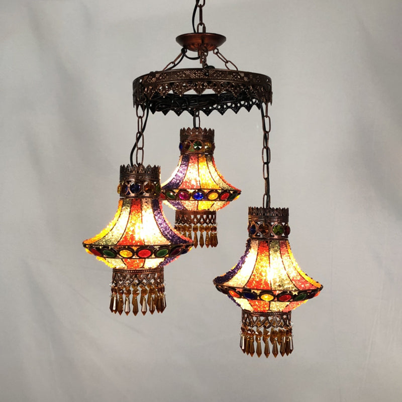 Bohemian Lantern Pendant Chandelier 3/4 Heads Metal Hanging Ceiling Light in Copper for Restaurant Clearhalo 'Ceiling Lights' 'Chandeliers' Lighting' options 404017