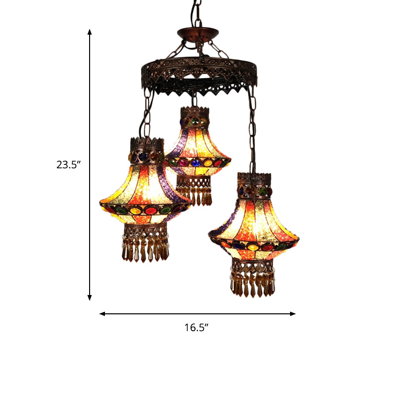 Bohemian Lantern Pendant Chandelier 3/4 Heads Metal Hanging Ceiling Light in Copper for Restaurant Clearhalo 'Ceiling Lights' 'Chandeliers' Lighting' options 404018