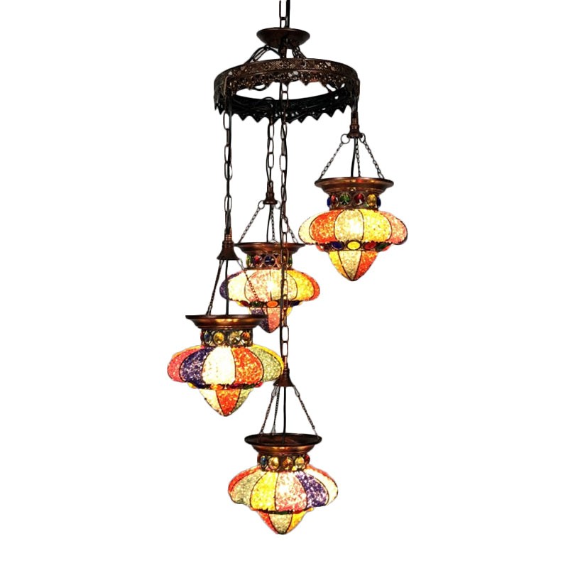 4/6 Lights Metal Chandelier Light Fixture Antique Copper Urn Shape Dining Room Suspension Lighting Clearhalo 'Ceiling Lights' 'Chandeliers' Lighting' options 404024