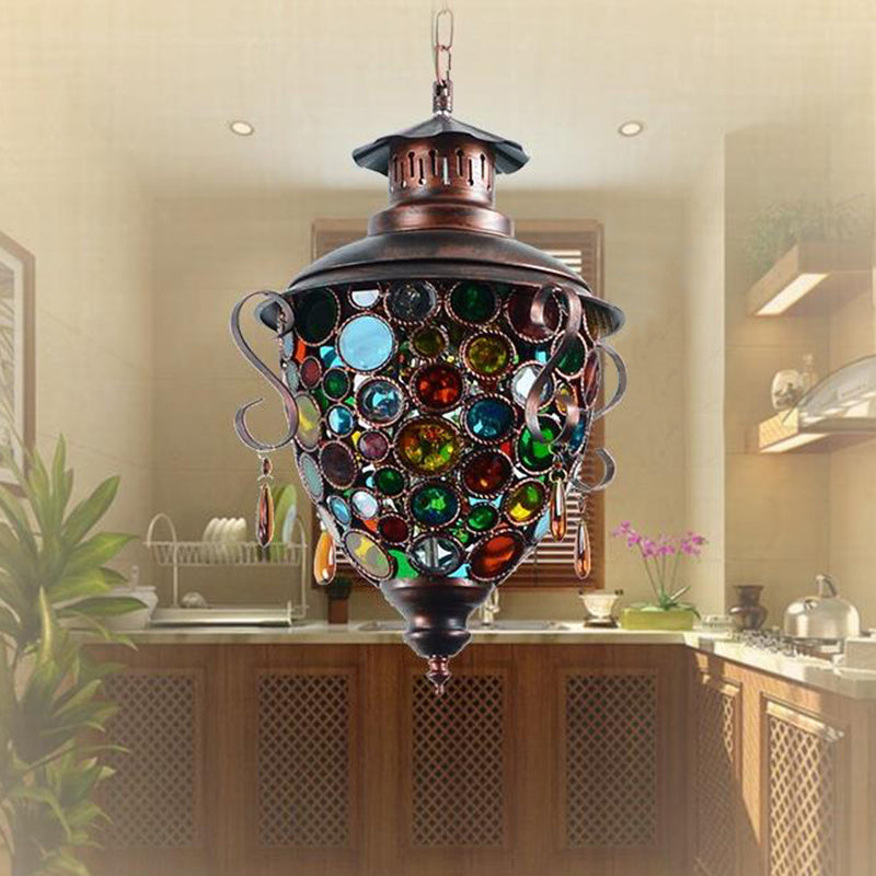 1 Bulb Pine Cone Pendant Light Vintage Copper Metal Hanging Lamp Kit for Dining Room Clearhalo 'Ceiling Lights' 'Pendant Lights' 'Pendants' Lighting' 404063