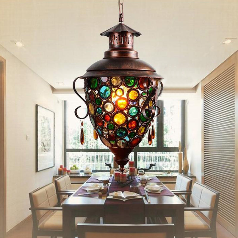 1 Bulb Pine Cone Pendant Light Vintage Copper Metal Hanging Lamp Kit for Dining Room Clearhalo 'Ceiling Lights' 'Pendant Lights' 'Pendants' Lighting' 404064