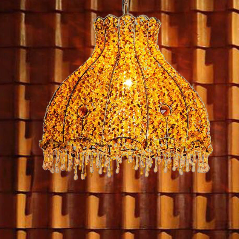 Scalloped Restaurant Pendant Lamp Decorative Metal 1 Head Yellow Hanging Ceiling Light Clearhalo 'Ceiling Lights' 'Pendant Lights' 'Pendants' Lighting' 404069