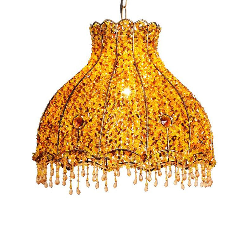 Scalloped Restaurant Pendant Lamp Decorative Metal 1 Head Yellow Hanging Ceiling Light Clearhalo 'Ceiling Lights' 'Pendant Lights' 'Pendants' Lighting' 404071