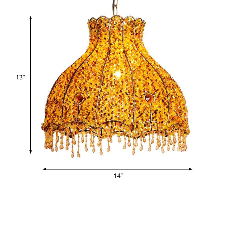 Scalloped Restaurant Pendant Lamp Decorative Metal 1 Head Yellow Hanging Ceiling Light Clearhalo 'Ceiling Lights' 'Pendant Lights' 'Pendants' Lighting' 404072