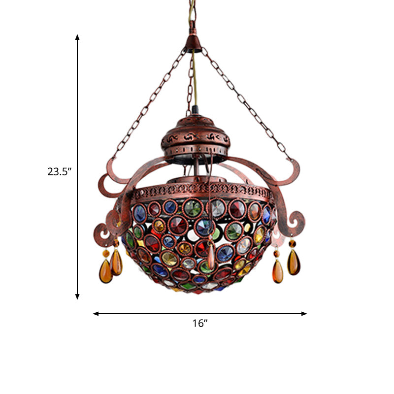 Metal Bowl Drop Pendant Antique 1 Light Living Room Hanging Light Fixture in Copper Clearhalo 'Ceiling Lights' 'Pendant Lights' 'Pendants' Lighting' 404102