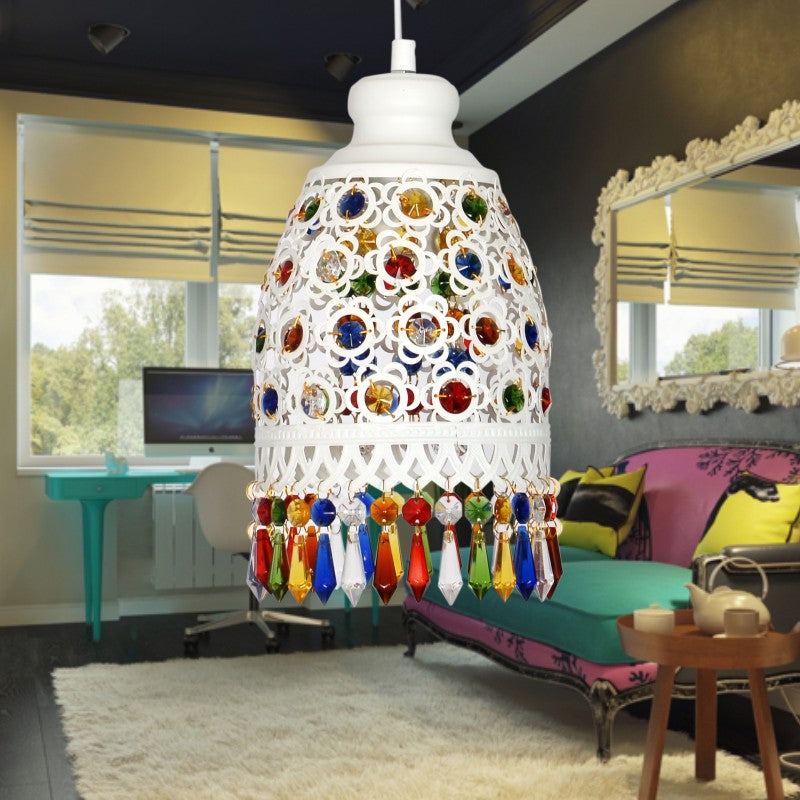 Bohemian Dome Pendant Lamp 1 Light Metal Hanging Ceiling Light in White for Living Room Clearhalo 'Ceiling Lights' 'Pendant Lights' 'Pendants' Lighting' 404105