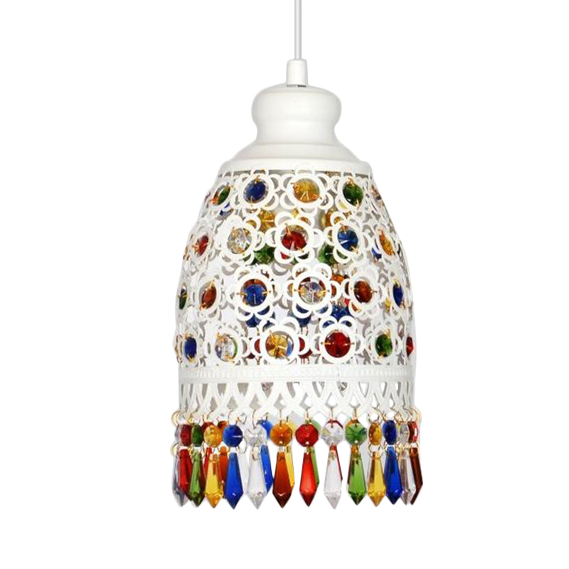 Bohemian Dome Pendant Lamp 1 Light Metal Hanging Ceiling Light in White for Living Room Clearhalo 'Ceiling Lights' 'Pendant Lights' 'Pendants' Lighting' 404106