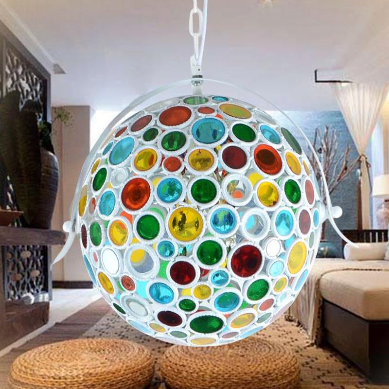 White 1 Light Suspension Lamp Bohemian Metal Ball Pendant Light Fixture for Living Room White Clearhalo 'Ceiling Lights' 'Pendant Lights' 'Pendants' Lighting' 404118_3accdc56-aa36-41ab-9e7d-9ea9816a011a