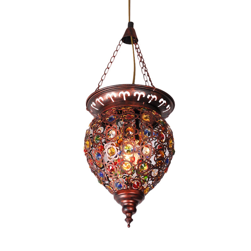 Metal Copper Drop Lamp Urn 1 Bulb Traditional Suspended Lighting Fixture for Balcony Clearhalo 'Ceiling Lights' 'Pendant Lights' 'Pendants' Lighting' 404126