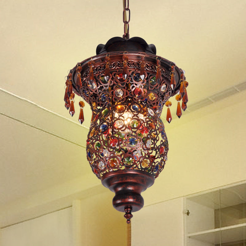 Copper Urn Suspension Lighting Bohemian Metal 1 Head Living Room Pendant Light Fixture Clearhalo 'Ceiling Lights' 'Pendant Lights' 'Pendants' Lighting' 404145