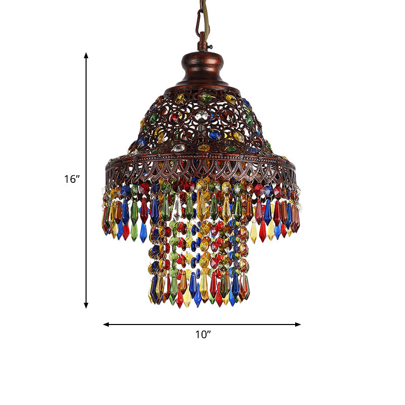 Bohemian Hollow Suspension Pendant Light 1 Light Metal Hanging Lamp in Copper for Restaurant Clearhalo 'Ceiling Lights' 'Pendant Lights' 'Pendants' Lighting' 404157