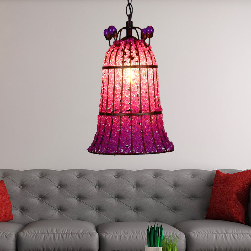 Metal Pink Ceiling Suspension Lamp Bell 1 Bulb Bohemian Pendant Lighting for Restaurant Clearhalo 'Ceiling Lights' 'Pendant Lights' 'Pendants' Lighting' 404180